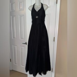 Wedding bridesmaid evening gown Black Halter Dress rhinestone small mori Lee